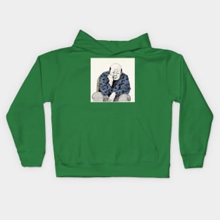 Asian painting. Sad old man thinking Kids Hoodie